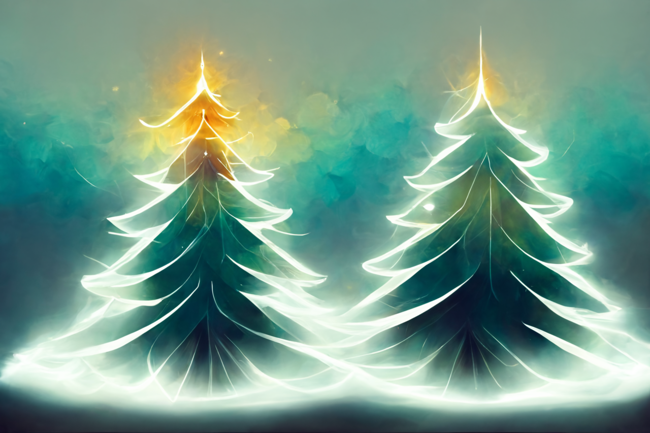 christmas tree within polar lights, creative drawing, vector tiles