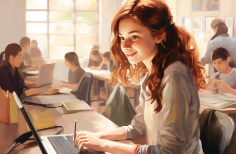 Schülerin vor dem Computer